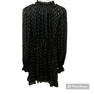 O.p.t  Women’s Black & Gold Mock Neck Metallic Smocked Dress Size medium